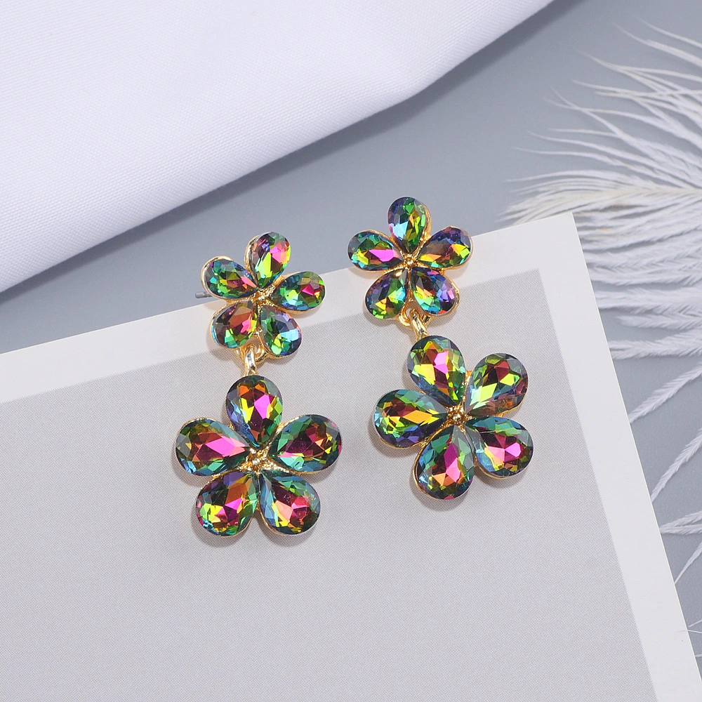 Новинка 2018 Роскошные красочные серьги с кристаллами для женщин висячие цветком