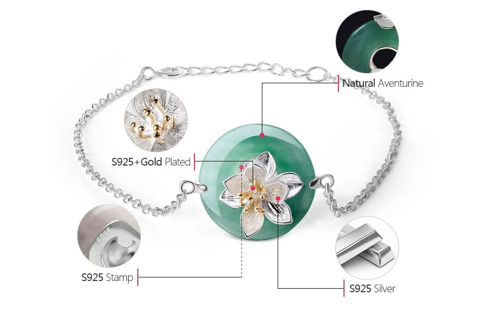 Lotus Fun реальные 925 серебро натуральные камни творческий ручной Fine Jewelry лотоса шепчет браслет для женщин brincos