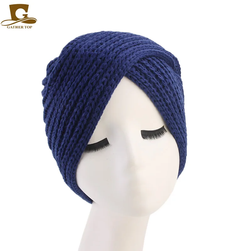 Новый Зимний вязаный шерстяной тюрбан повязка на голову модная шапка в стиле