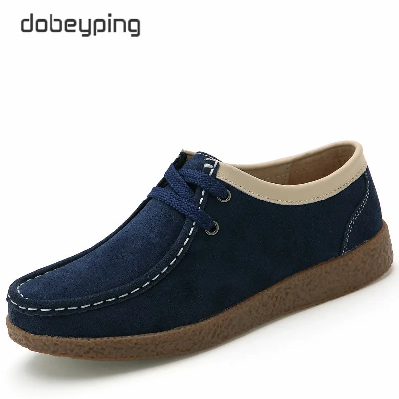 Blue Dobeyping/Коллекция года; сезон весна-осень; женская обувь из коровьей замши; женская обувь на шнуровке; женские лоферы; мокасины; женские кроссовки на плоской подошве - Цвет: Blue