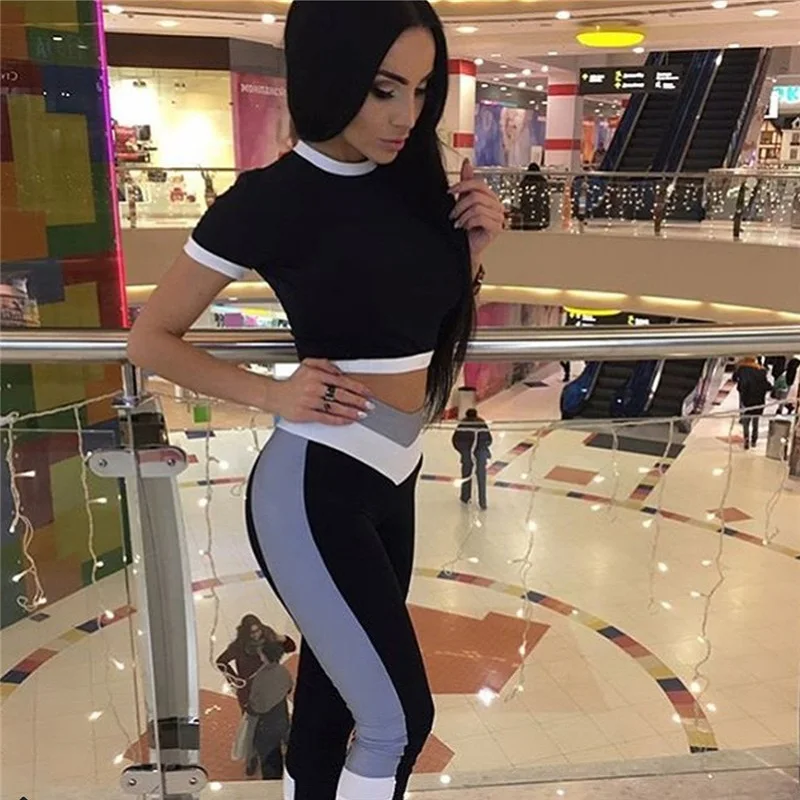 

FGHGF yoga sets women gym clothes Fitness Sportswear Set Short sleeve +leggings Sexy Lady Tracksuit Running Workout plus size