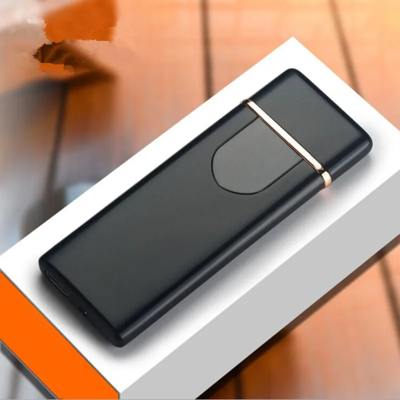 black Новая сигарета с зарядкой от USB Зажигалка сенсорный чувствительный переключатель Двусторонняя Зажигалка Ветрозащитная беспламенная Электронная Зажигалка без газа - Цвет: black