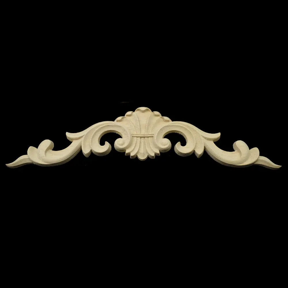

25CM Wood Appliques Unpainted Oak Carved Wave Flower Onlay Decal Corner Applique for Home Decorative Furniture Door Decor Crafts