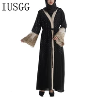 flare sleeve lace malaysia abaya in dubai turkish islamic clothing soft hit color muslim women cardigan maxi dress middle east