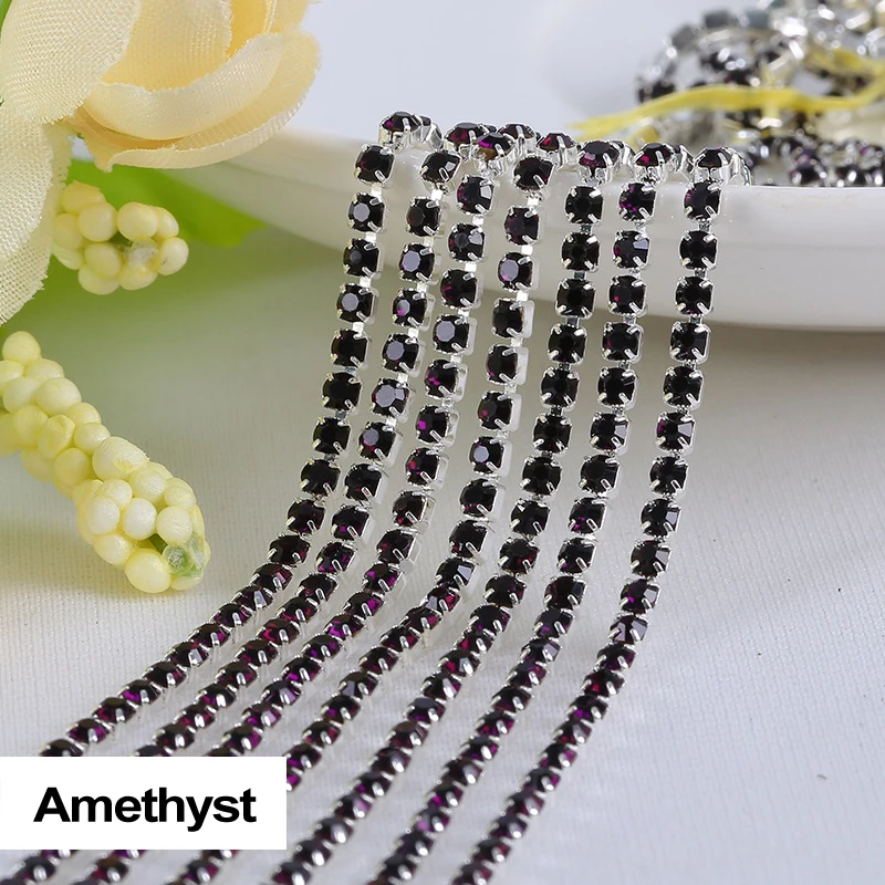 Стразы Цепи Аметист 3 ярдов/партия SS6/SS8/SS10/SS12 серебряный коготь fou одежды