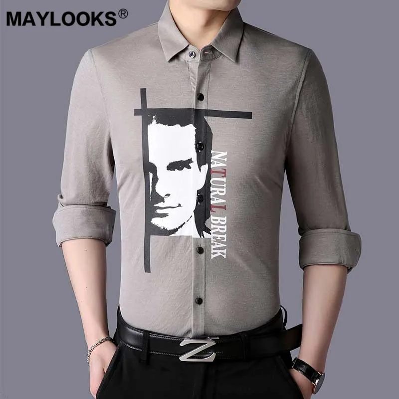 Maylooks Мужская рубашка с длинными рукавами 2018 Осенняя Новая модная принтом