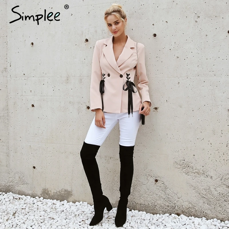 Simplee Осень ПР двубортный костюм пальто элегантный side tie up Прохладный зимняя