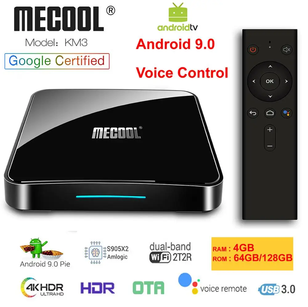 KM3 A tv Google Сертифицированный Android 9 0 Smart Box голосовой пульт дистанционного