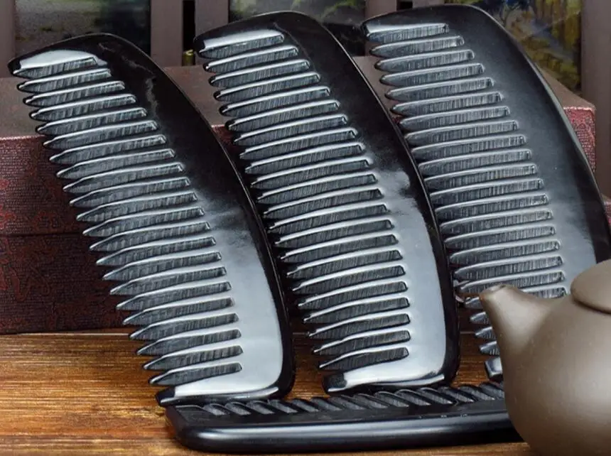 

High quality black horns comb hairbrush massage combs hair loss anti-static comb natural horns hair brush 15*5cm D5