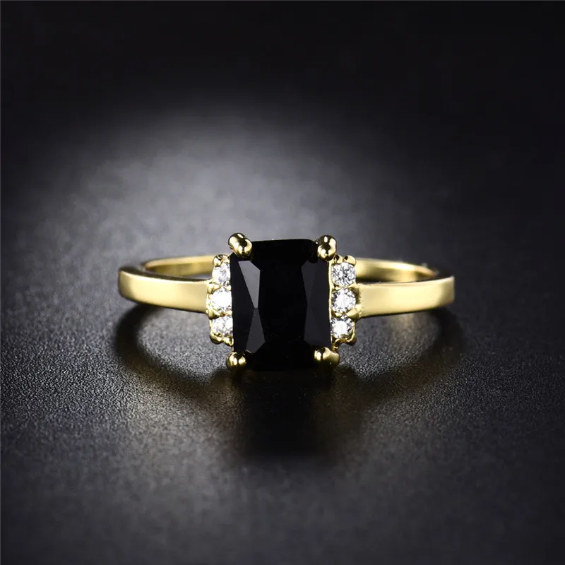 BUDONG 2017 модное желтое Золотое кольцо с сияющей огранкой черное кубическое