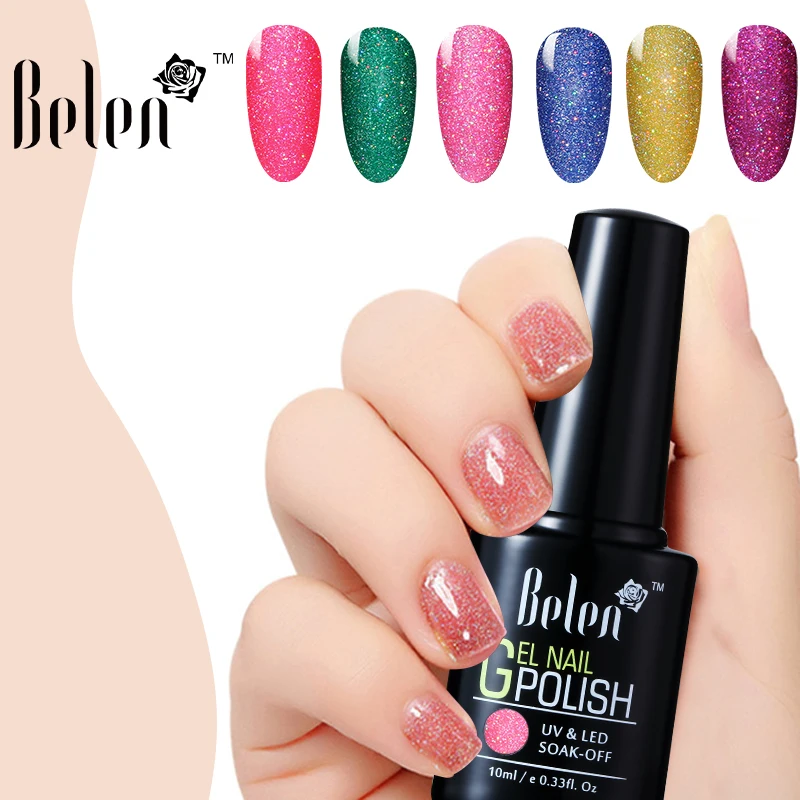 Belen 4 шт. 10 мл неоновый отмачиваемый лак для ногтей с блестками Гель