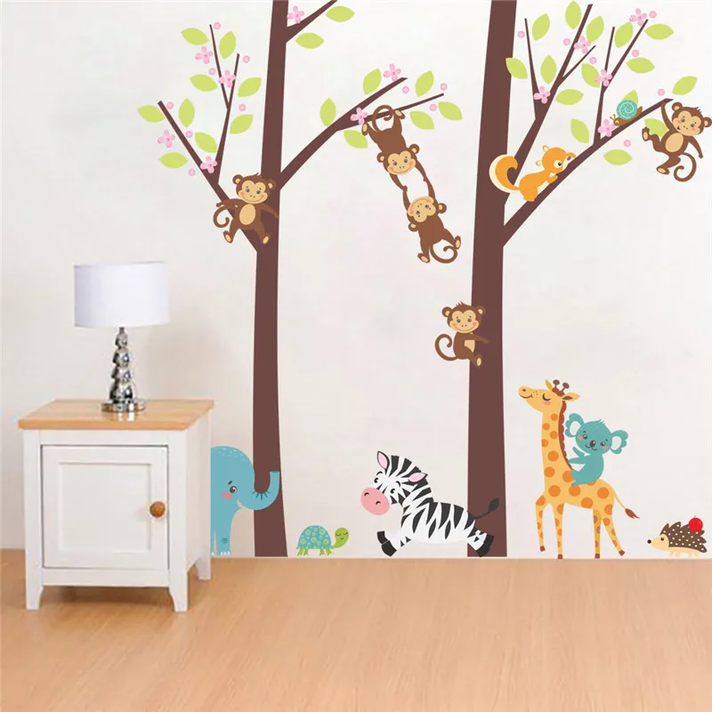 

Forest Animals Tree Elephant Monkey Giraffe Wall Sticker For Kids Rooms TV Background Sofa Decor Wall Decal Poster Mural