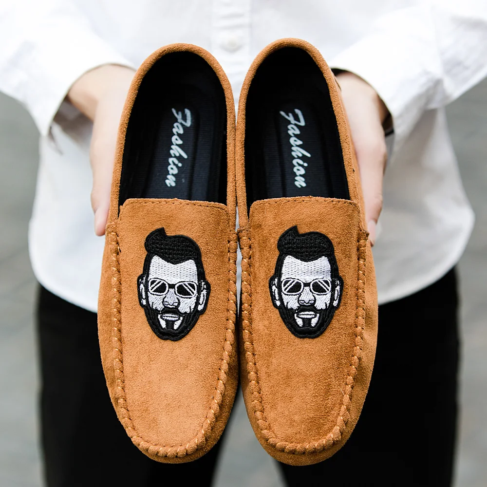 YCXFLYER Men Shoes Fashion Print Casual Comfy Slip On Loafers Rubber Sole Male Driving Boat Peas | Обувь