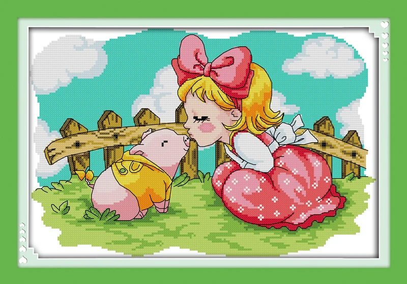 Набор для вышивки крестиком Kiss a little pig(1) aida 14ct 11ct напечатанные холщовые стежки