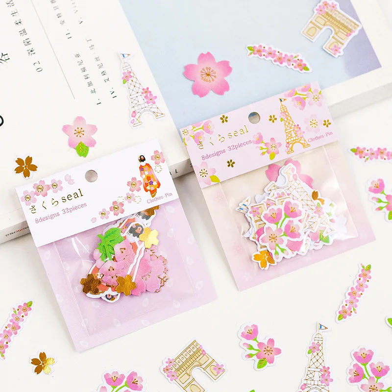 32 шт./упак. японский сакура декоративные наклейки Скрапбукинг ярлыком дневник
