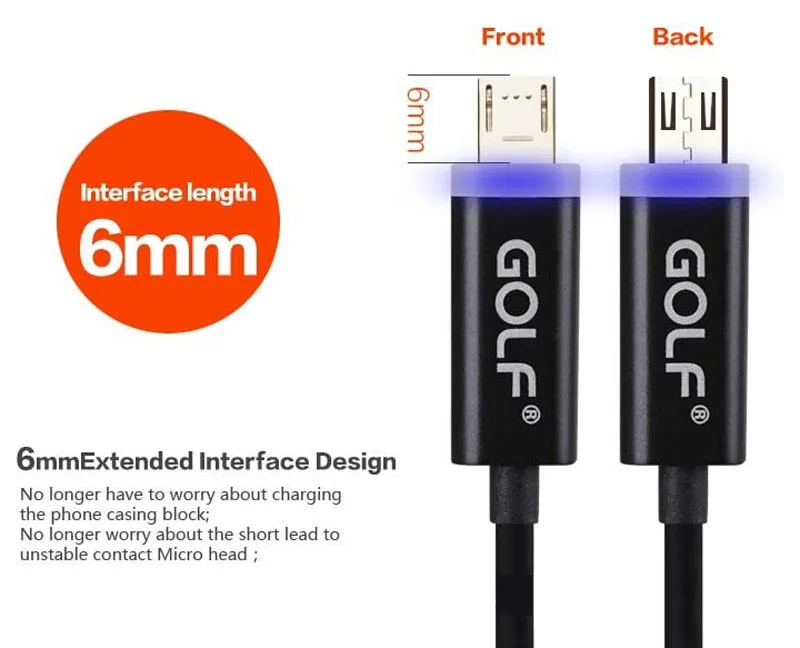 5 шт./лот Гольф 1 м из светодиодов Micro USB 2.0 кабель и синхронизации-зарядки зарядный