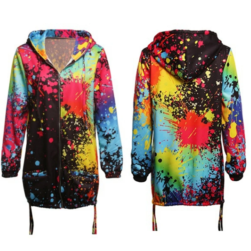 Spring Autumn Bomber Jacket Coat Women Print Pocket Zipper Hooded Outwear Casual Windbreaker Thin Slim Overcoat | Женская одежда
