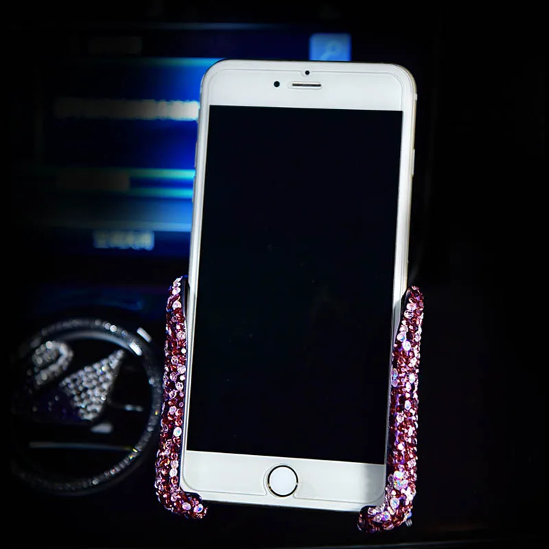 car phone holder Фиолетовые хрустальные Автомобильные украшения, декоративные стразы, чехол на руль для девочек, автомобильная пепельница, подвеска, интерьерные автомобильные аксессуары - Название цвета: car phone holder
