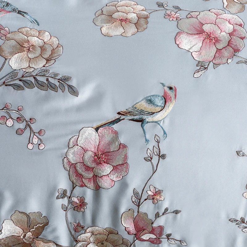 Роскошный Египетский хлопок Цветочная вышивка мягкое постельное белье Королева