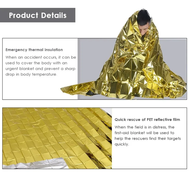 Аварийное спасательное одеяло для кемпинга на открытом воздухе алюминиевое