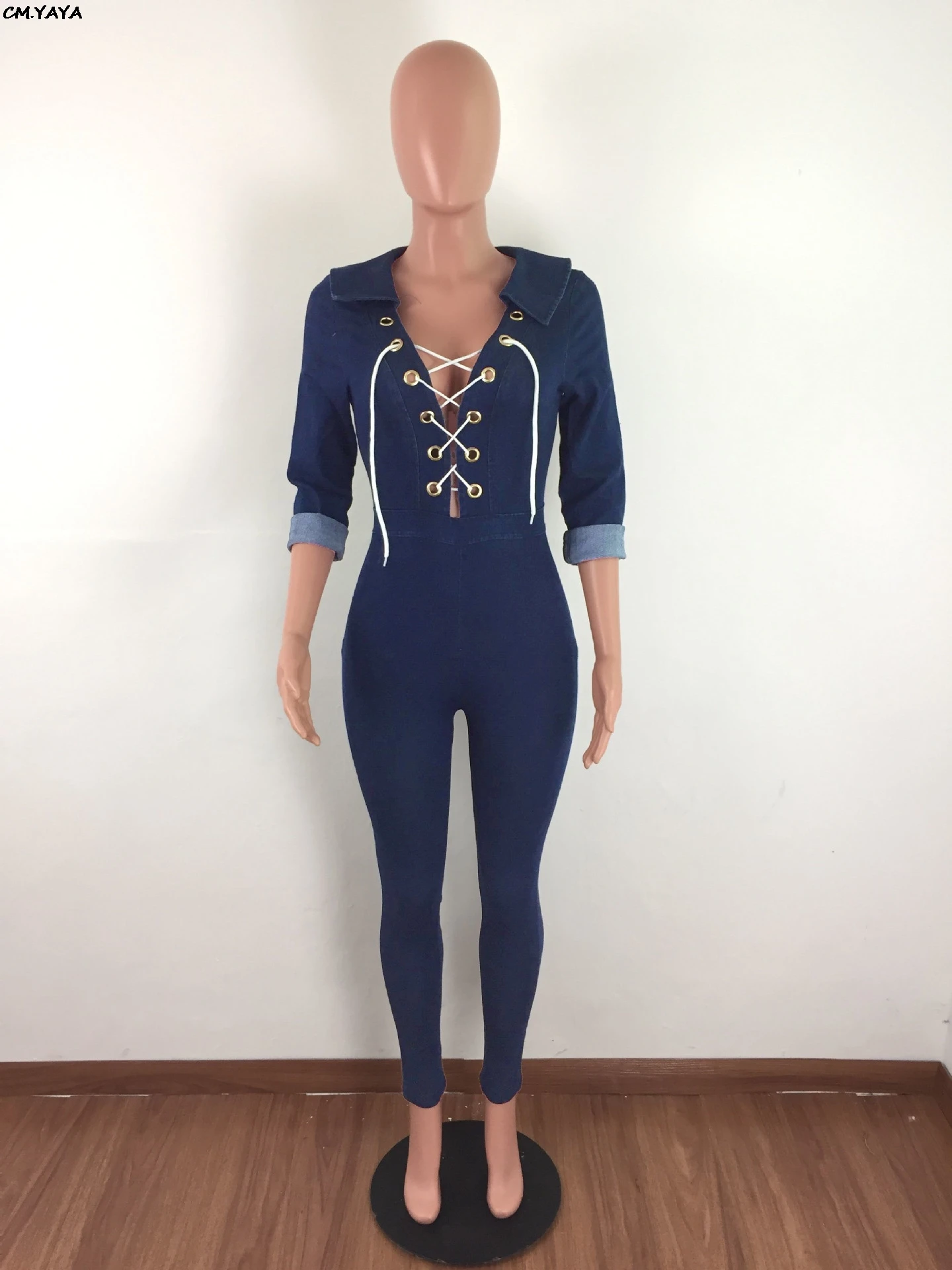 Комбинезон женский со шнуровкой спереди и длинным рукавом 8698|Спортивные костюмы|