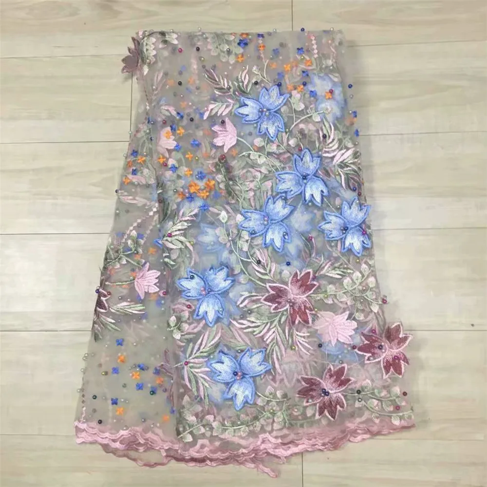 Африканские бисером кружевной ткани 2018 высокое качество кружева синий свадебный