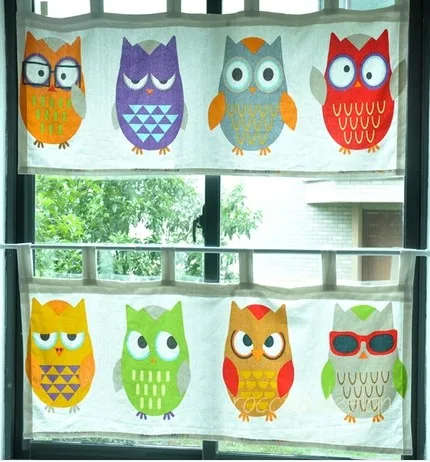 Современные короткие занавески для детей с рисунком совы на голову