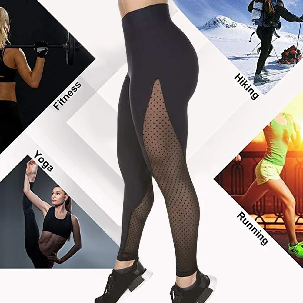 Женские штаны для бега сексуальные сетчатые в горошек с высокой талией занятий