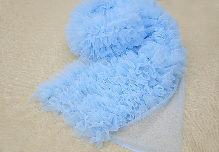 

light blue tulle trim tutu dress fabric, ruffle mesh, doll dress fabric, wedding decors