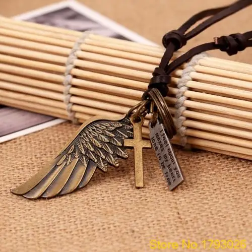 Винтаж Крыла Ангела Мужские Кожаные Античное Ожерелье Подвески 4U2D|antique necklace|necklace