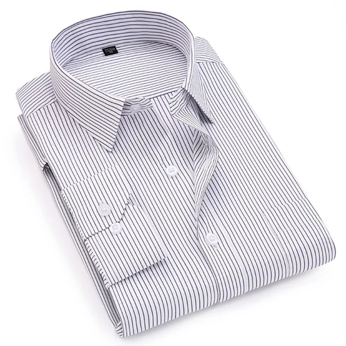 Black Stripe Осенняя Новинка, полосатая Мужская рубашка, формальная Мода, длинный рукав, брендовая, деловая, мужская, Повседневная рубашка, обычная, подходит размера плюс 5XL 6XL - Цвет: Black Stripe