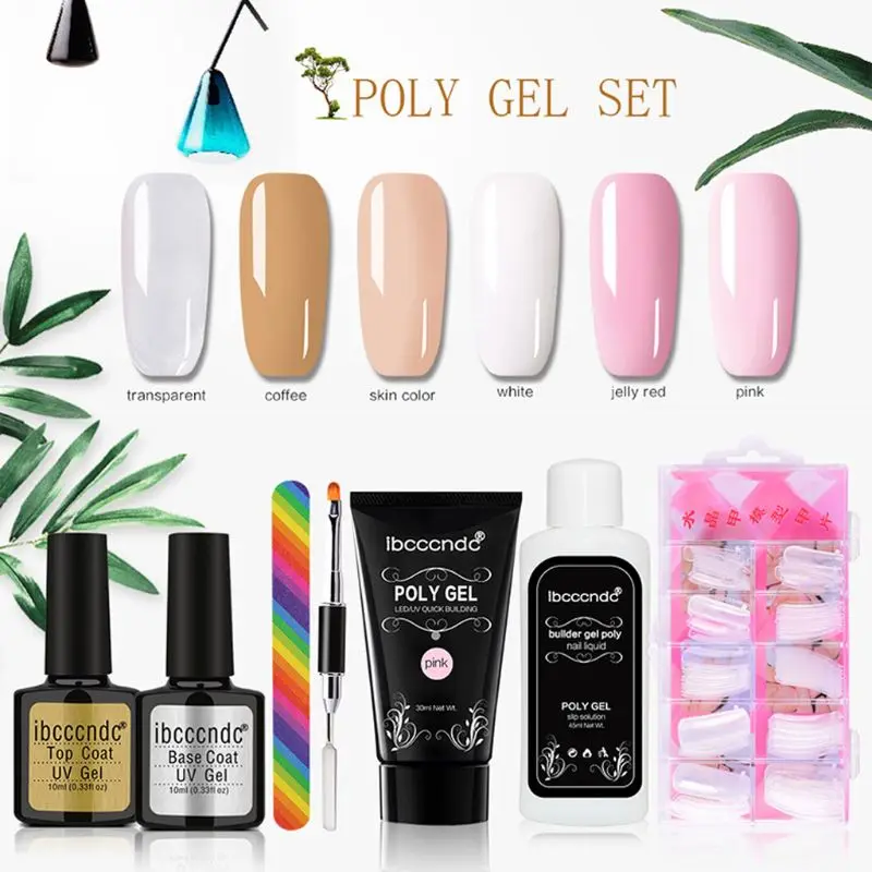 

Poly UV Gel Kits French Nail Art Tips Dual End Brush Nails File Builder Slip Solution Set