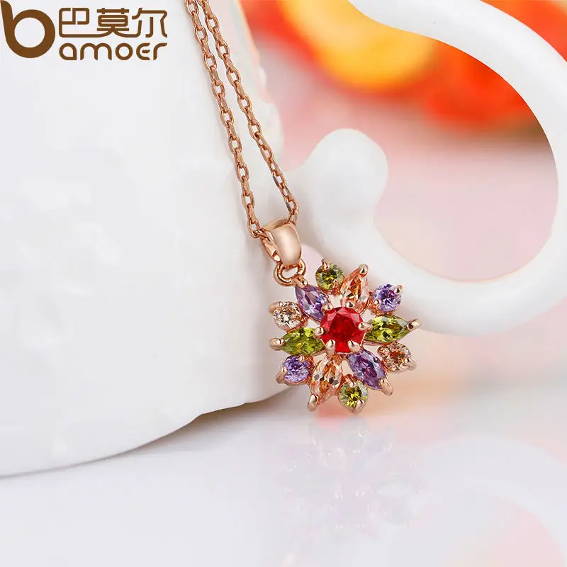Bamoer 18 К розового золота Engamement Jewlery устанавливает для женщин с высокое качество многоцветный ааа циркон