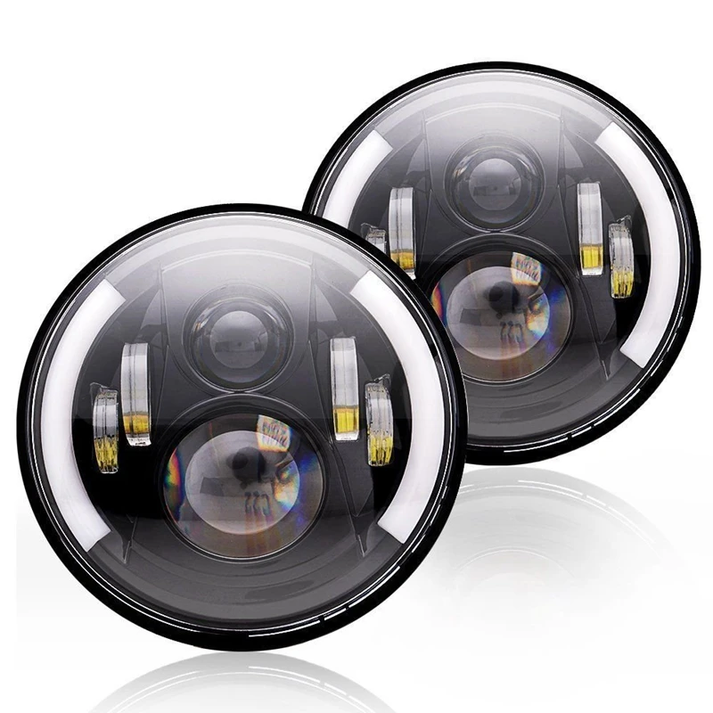 Передние светодиодные фары для jeep wrangler TJ JK Dot EMARK 7 дюймов h4 + 2 шт. 4 дюйма черные