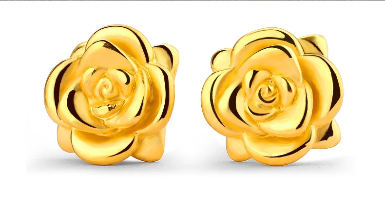 24 K серьги из чистого золота реального AU 999 Solid Золотые серьги хороший 3D Роза высококлассные Модная классика вечерние Fine Jewelry Лидер продаж Новинка г