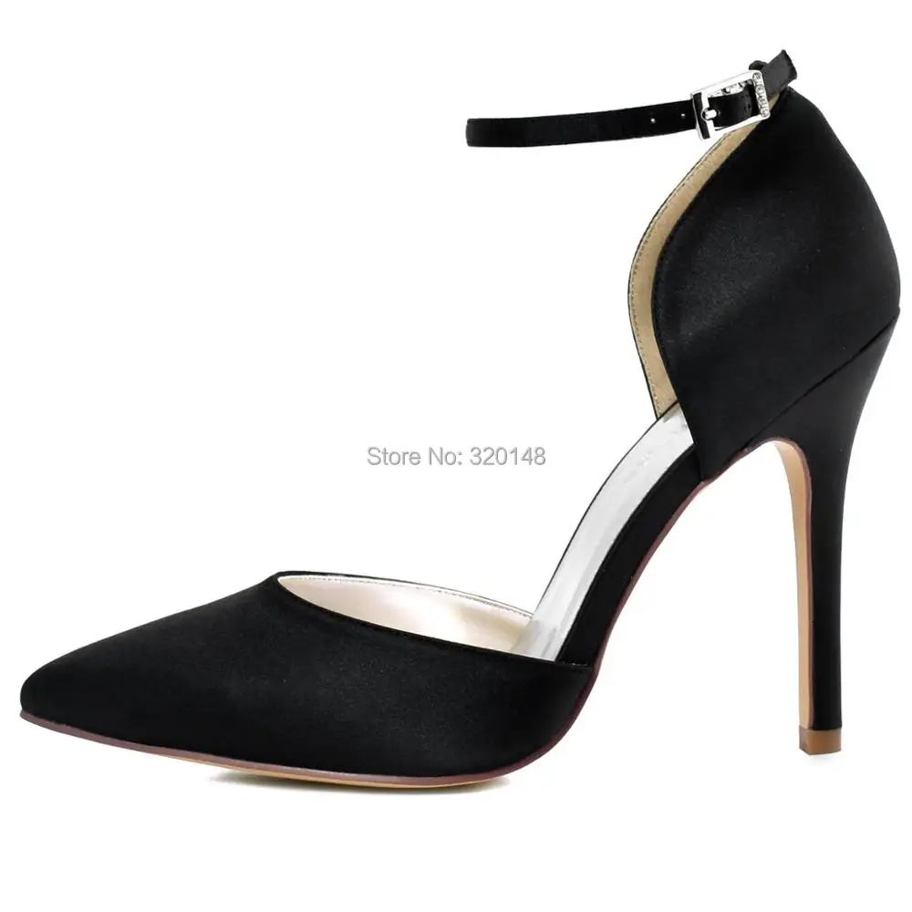 Женские черные туфли-лодочки на высоком каблуке с острым носком атласные