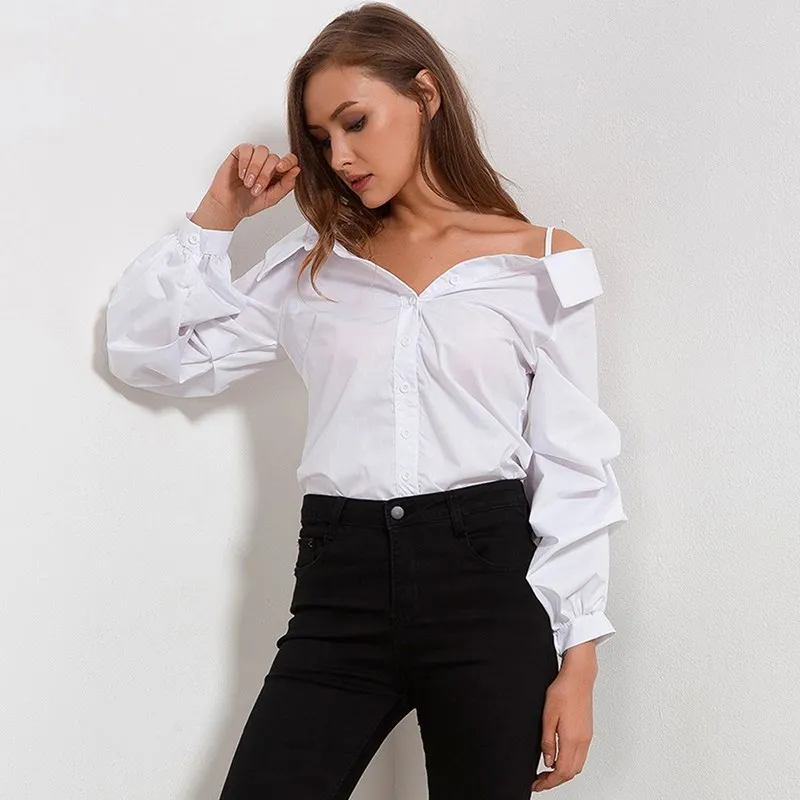 Блузка женская с открытыми плечами весна 2021 Новое поступление модные белые