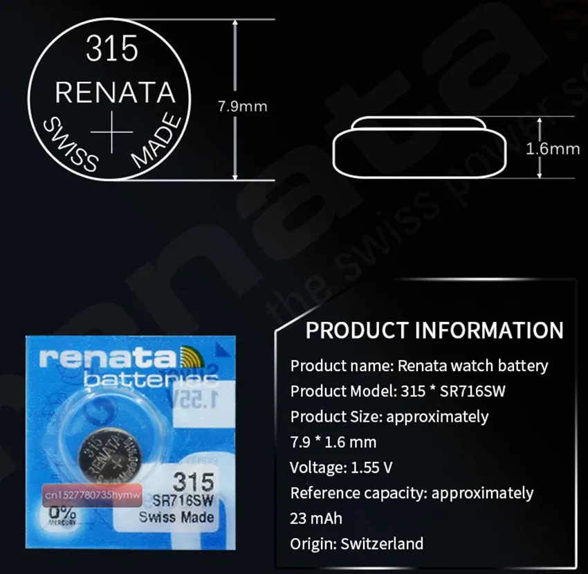 3 упаковки серебряный оксид аккумулятор для часов renata 315 SR716SW 716 1 55 в 100%