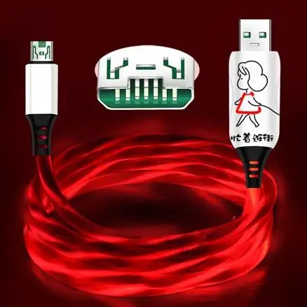 Power4 светящийся Micro USB кабель зарядное устройство для быстрой зарядки для OPPO VIVO 4A светодиодный Micro USB линия передачи данных для телефонов Android зарядное устройство Поддержка VOOC - Цвет: Micro-Red