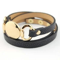 new fasion initial jewelry blank only classic design long wrap leather monogram disc charms bracelets for women