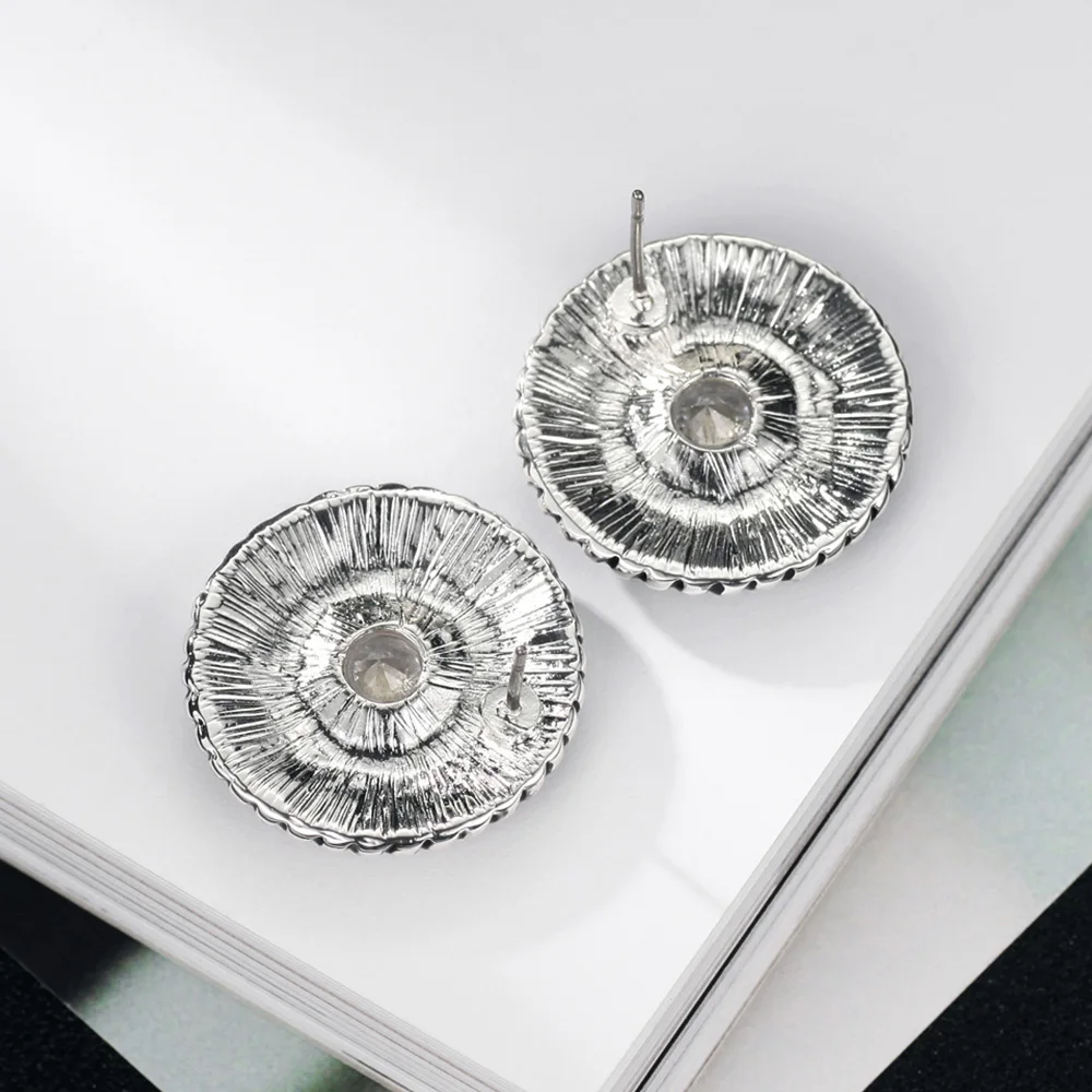 Neoglory Vintage Zircon Button Earrings For Women Silver Plated Black Round Jewelry Wholesale Twisted Rope Setting FA | Украшения и