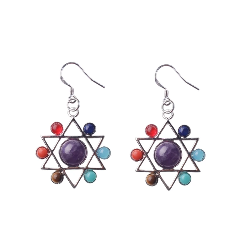 7 Chakra Tree of Life Women Drop Earrings Natural Round Gem Stone Bead Reiki Healing Crystal Bohemian Jewelry|Серьги-подвески| |