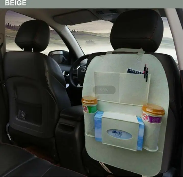 beige Автомобильный Органайзер на заднее сиденье, универсальный автомобильный Карманный фетровый чехол, держатель на заднее сиденье, мульти-контейнер с карманами, сумка для хранения в автомобиле - Название цвета: beige