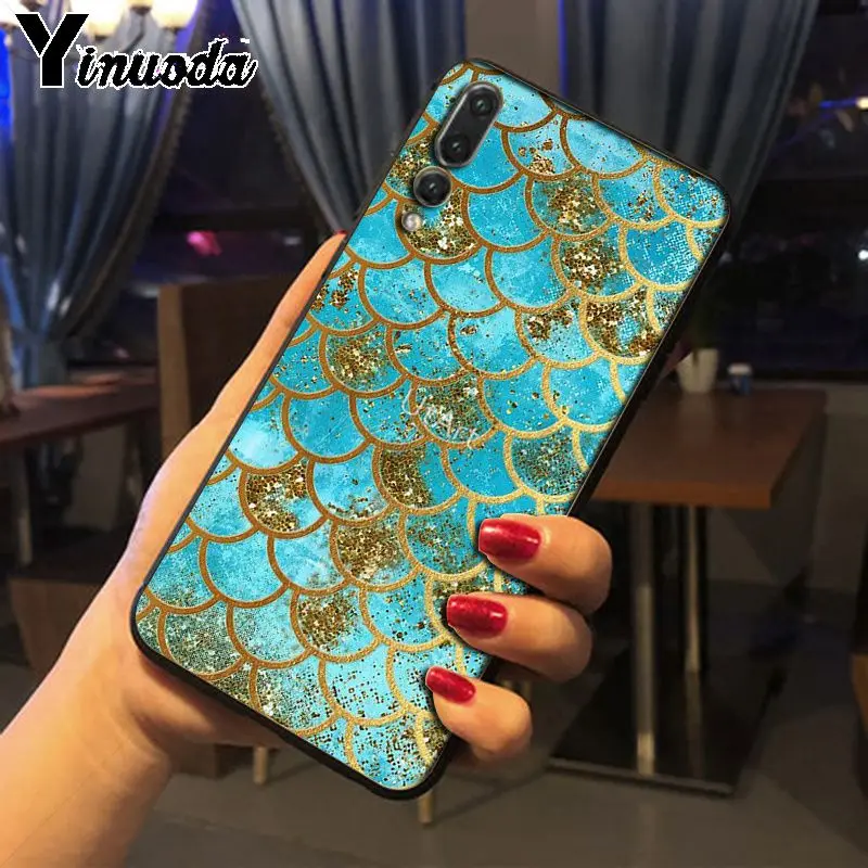 Yinuoda Розовый Фиолетовый Блестящий чехол для телефона с русалочкой Huawei P20pro mate10lite p9