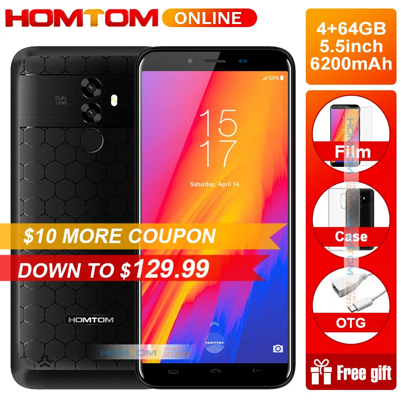 HOMTOM S99 5 дюймов 18:9 полный дисплей Мобильный телефон Android 8 0 Восьмиядерный 4 Гб ОЗУ 64