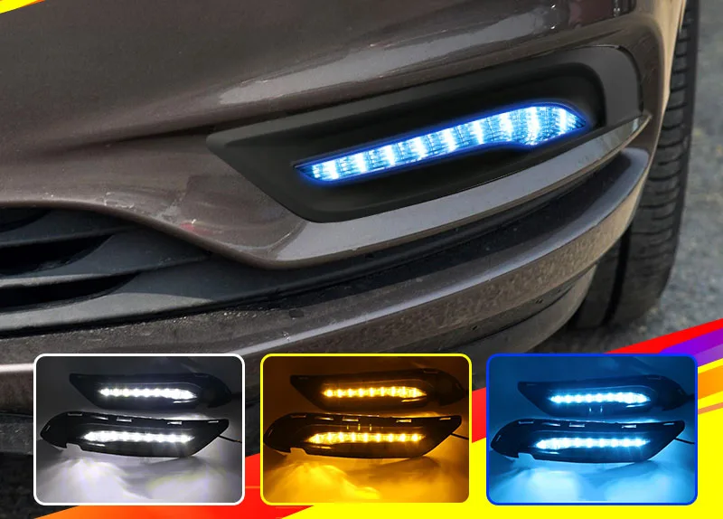 

eOsuns led drl daytime running light for Buick GL8 2018 with Dynamic moving yellow turn signal and blue night running light
