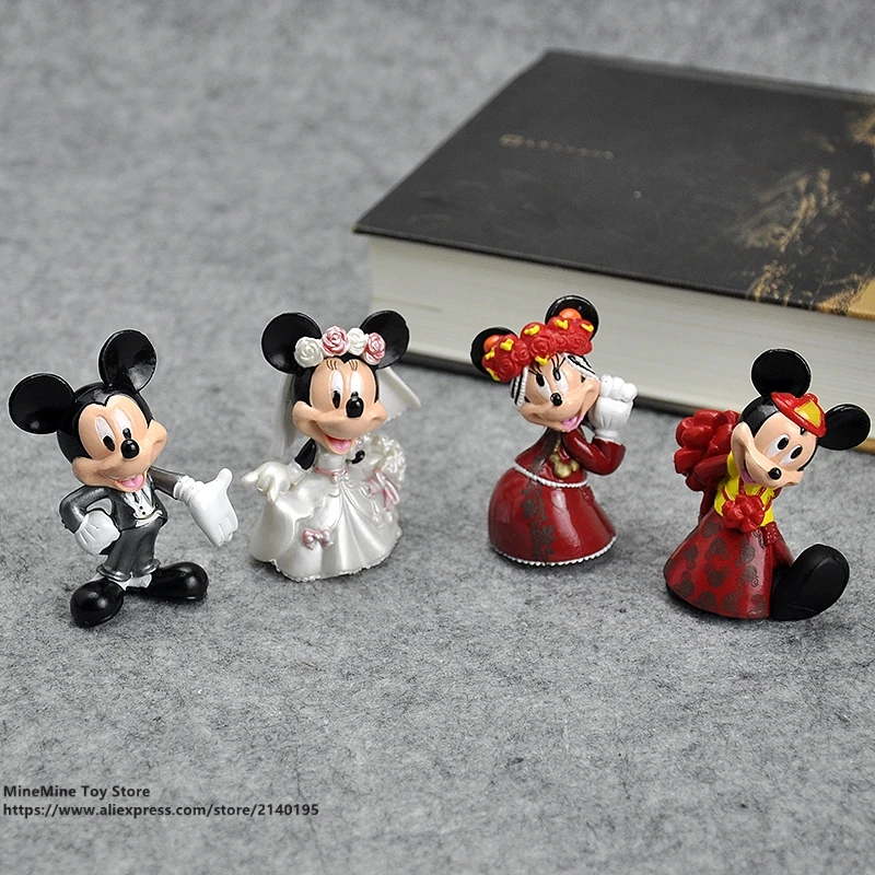 DISNEY Микки Маус Минни Свадьба 4 шт./компл. 6 см фигурка осанки аниме украшение