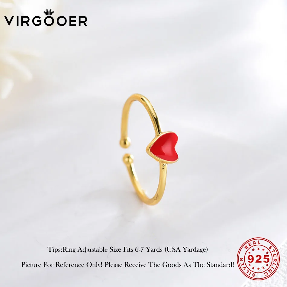 Virgooer 925 серебро Открытое кольцо романтическое красное сердце проложить палец
