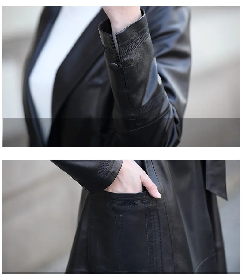 Женский Длинный кожаный тренчкот куртка из 2021 натуральной овечьей шкуры весна