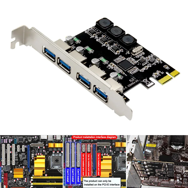 

Controller Expansion Card Adapter 4 Ports PCI-E to USB3.0 5Gbps Durable Adapter GDeals